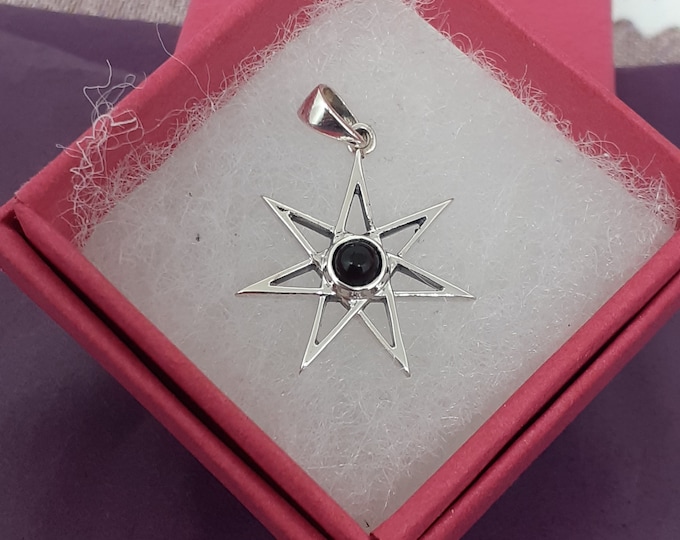 Black Obsidian Fairie 7 Pointed Star Pendant- Sterling Silver 925 - "Goddess Collection"- Lovely Gift- Yourself- Friends- Family-Loved One
