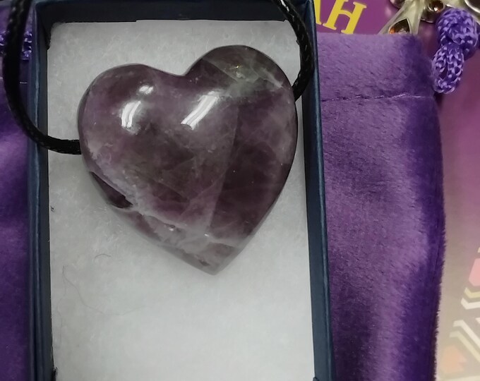 Fluorite-Heart-Pendant- Black Cord-Gift-Yourself-Friends-Family-Loved One- NEW- Gift Box