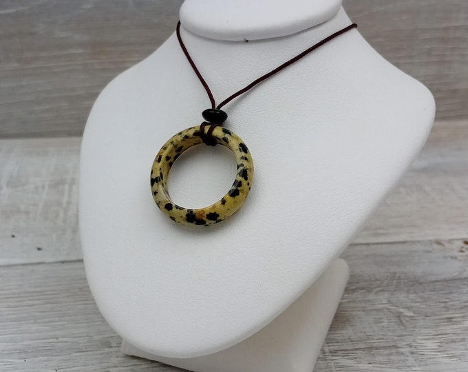 Dalmation Jasper Ring Pendant- Cord - Gift-Yourself- Friends-Family-Loved One-Gift Box