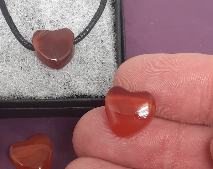 Mini Carnelian- Heart Pendant - Black Cord - Gift-Yourself- Friends-Family-Loved One-Gift Box