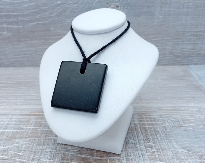 Shungite -35 mm Square Pendant- Black Cord- Perfect gift for yourself- a friend or a Loved one