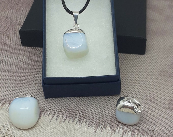 Opalite- Silver Plated-Pendant- Black Cord -Gift-Yourself- Friends-Family-Loved One-Gift Box