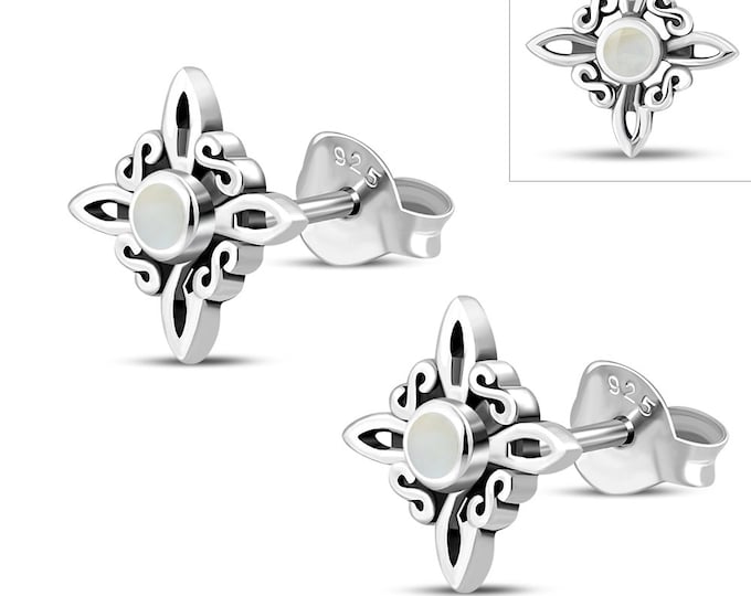 Mother of Pearl Witches Knot Stud Sterling 925 Silver Stud Earrings  "Goddess Collection" Lovely Gift Yourself Friends Family-Loved One