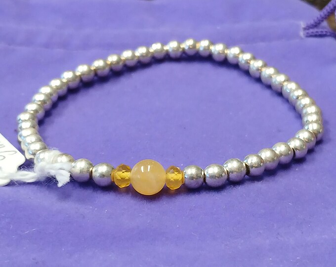 Hematite-Yellow Jade-Silver Plated-Bracelet-Gift-Yourself-Friends-Family-Loved One