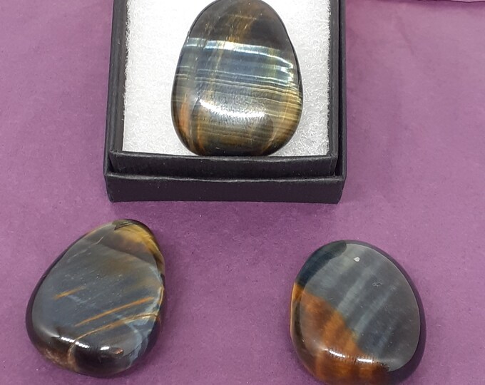 Multi Tigers Eye - Drop Pendant- Black Cord- 3 cm x 2.5 cm- Courage- Gift Box