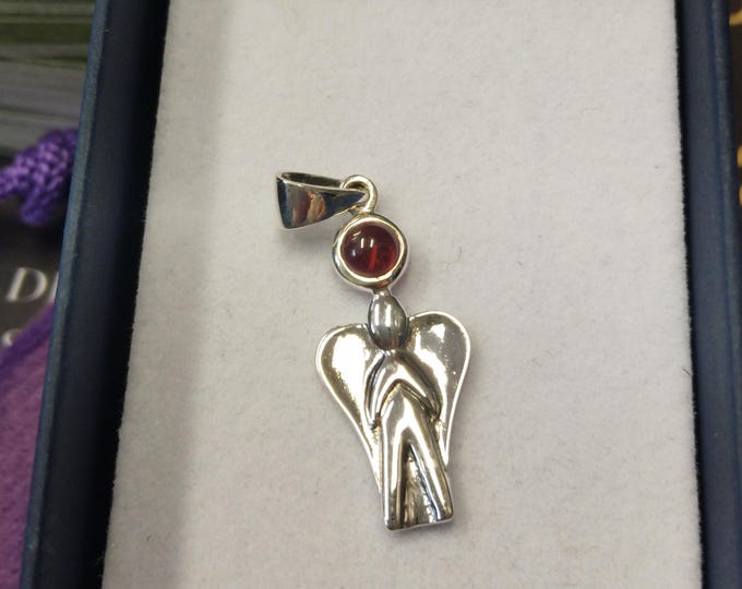 Pendant -Sterling Silver 925 Pendant Guardian Angel The "Goddess Collection" - 25 mm -Garnet