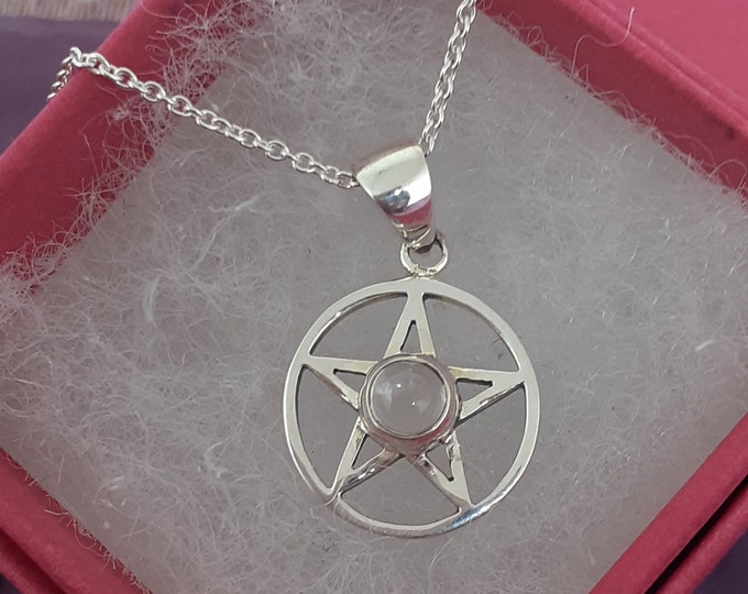 Rose Quartz -Pendant Sterling Silver 925 Small Pendant Pentagram "Goddess Collection"  14 mm- Gift Box