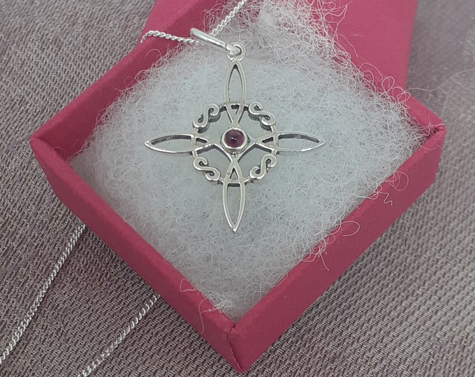 Garnet -Witches Knot -Medium Pendant -Large Charm-Sterling Silver 925 - New "Goddess Collection"- Lovely Gift