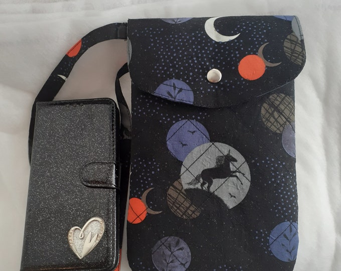 Cross Body Bag- Phone-Keys- Wallet-Tarot Cards pouch Bag, lined pouch, handmade- New Design- Unicorn
