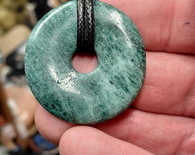 Apatite- 40 mm Donut Pendant with Black Cord