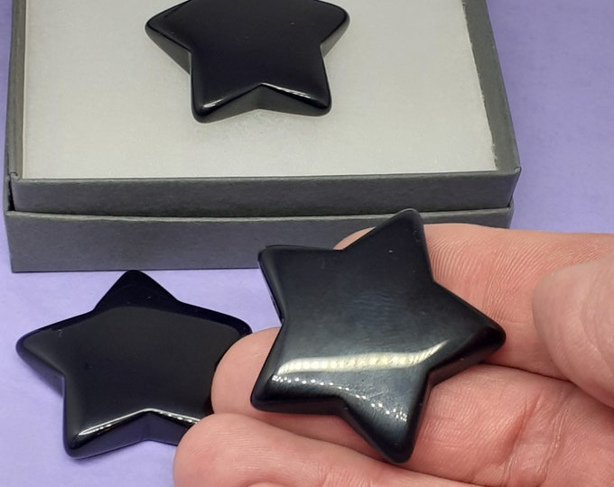 Black Obsidian- Puff Star -Pendant- Black Cord -Protection- Gift-Yourself- Friends-Family-Loved One-Gift Box