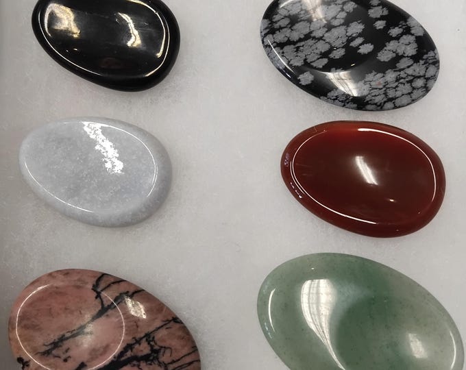 Thumb Stones- Jet-Snowflake Obsidian-Carnelian-Rhodonite-Green Aventurine-Blue Chalcedony-Gift Set-Gift-Yourself-Friends-Family-Loved One