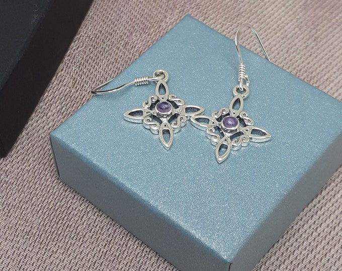 Witches Knot -Earrings Sterling Silver 925 -Amethyst New "Goddess Collection"- Lovely Gift- Yourself- Friends- Family-Loved One