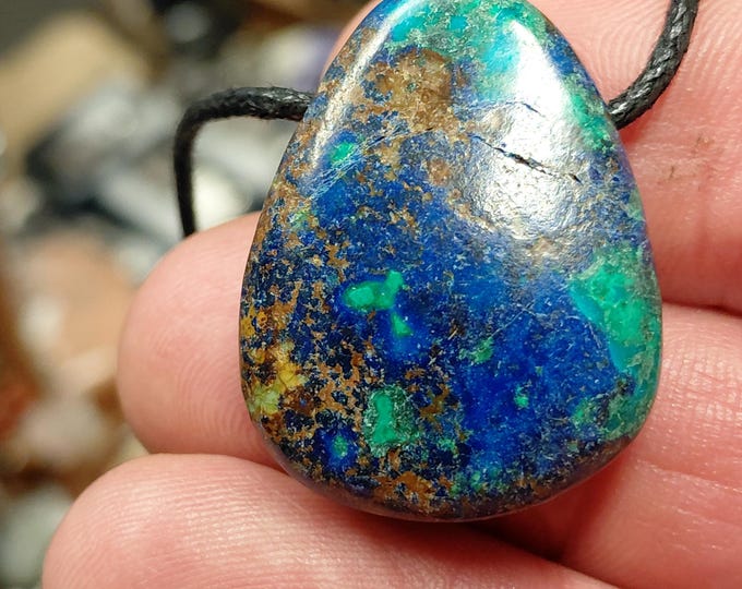 Azurite Malachite -3 cm- Pendant- Black Cord- Gift Box- Gift-Yourself- Friends-Family-Loved One-Gift Box