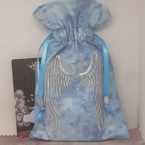 Deluxe Tarot Karten Beutel Tasche, gefütterter Beutel, handgefertigte Stickerei - Engelsflügel - Tibetanische Silberperlen - Neues Design