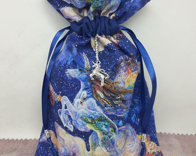 Deluxe Tarot cards pouch Bag, lined pouch, handmade -Unicorn Charm- Beads- New Design