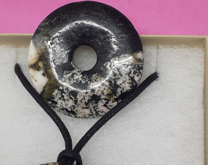 Khyberstone Donut -40 mm-  Black Cord-Unity and Integration- NEW- Gift Box