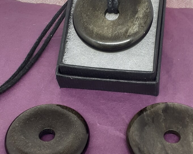 Goldsheen Obsidian-Donut-  35 mm -Black Cord-Creativity-stone of prosperity- NEW- Gift Box