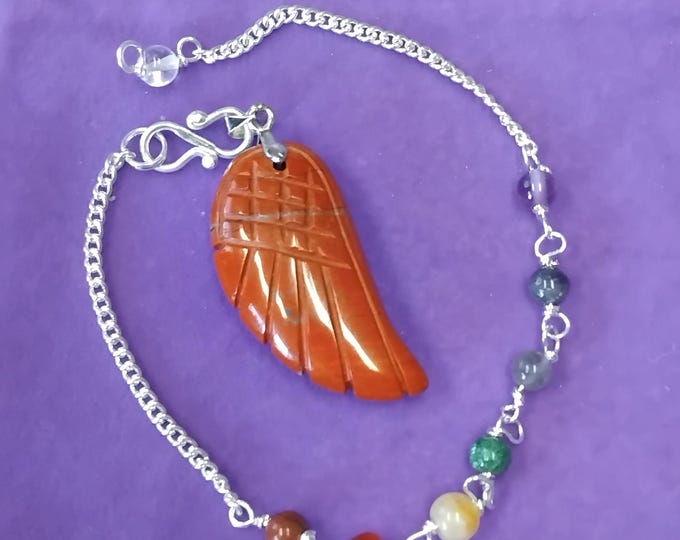 Pendulum- Handmade- Red Jasper Angel Wing- Chakra Chain- Gift Box- Friends- Family-Loved One
