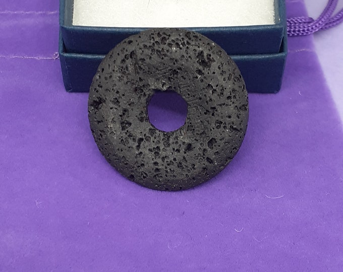 Lava Rock -30 mm Donut Pendant- Black Cord- Perfect gift for yourself- a friend or a Loved one