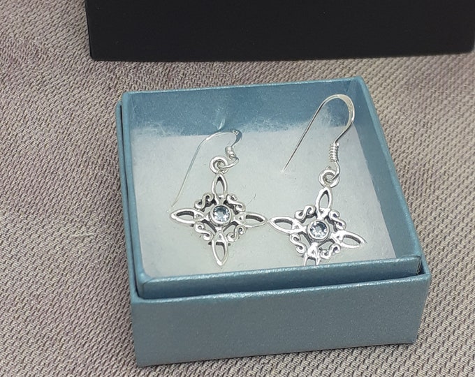 Witches Knot -Earrings Sterling Silver 925 -Blue Topaz CZ "Goddess Collection"- Lovely Gift- Yourself- Friends- Family-Loved One