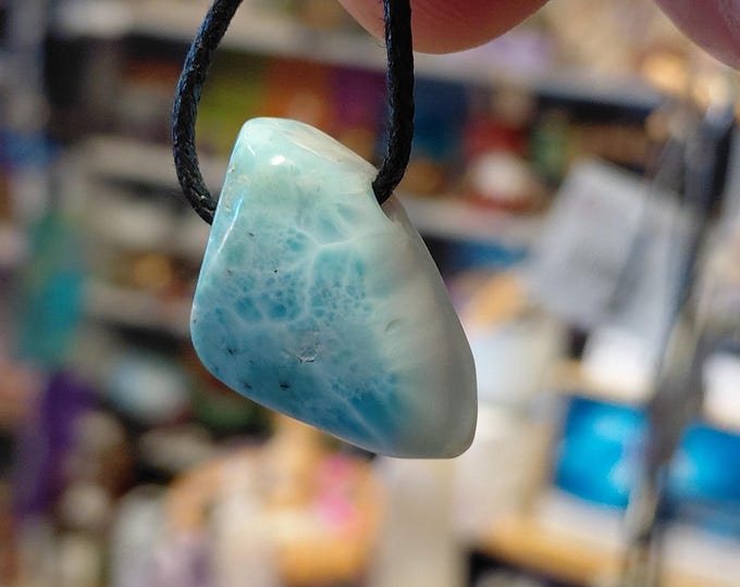 Larimar- Pendant- Black Cord - Gift-Yourself- Friends-Family-Loved One-Gift Box