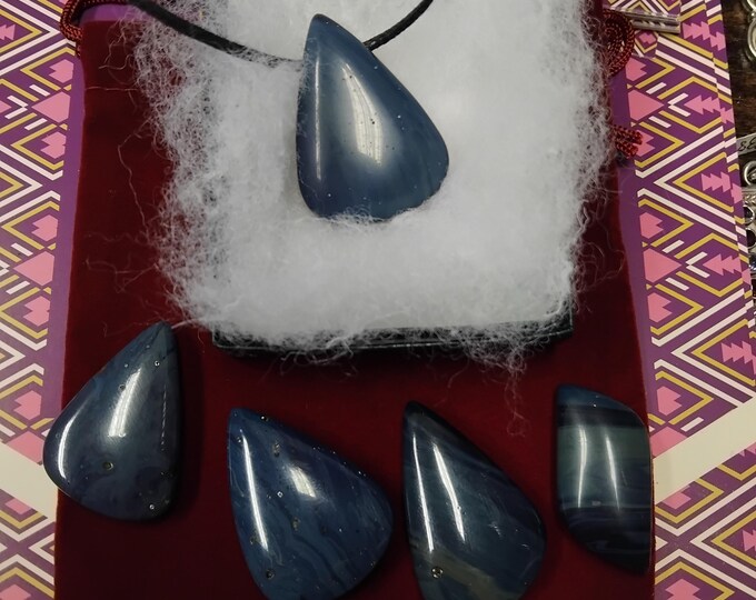 Cabochon Sieber "Agate" Drop Pendant on Black Cord - Gift Boxed