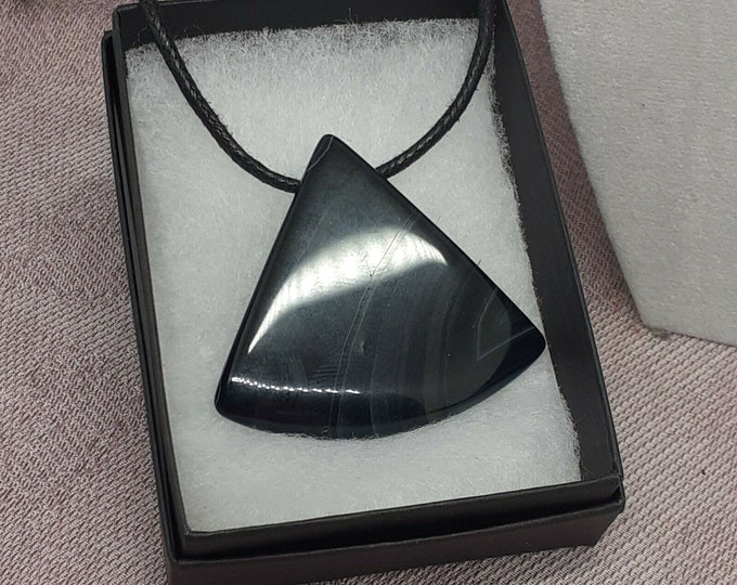 Black Agate-40 mm - Pendant - Pendant- Black Cord - Gift-Yourself- Friends-Family-Loved One-Gift Box