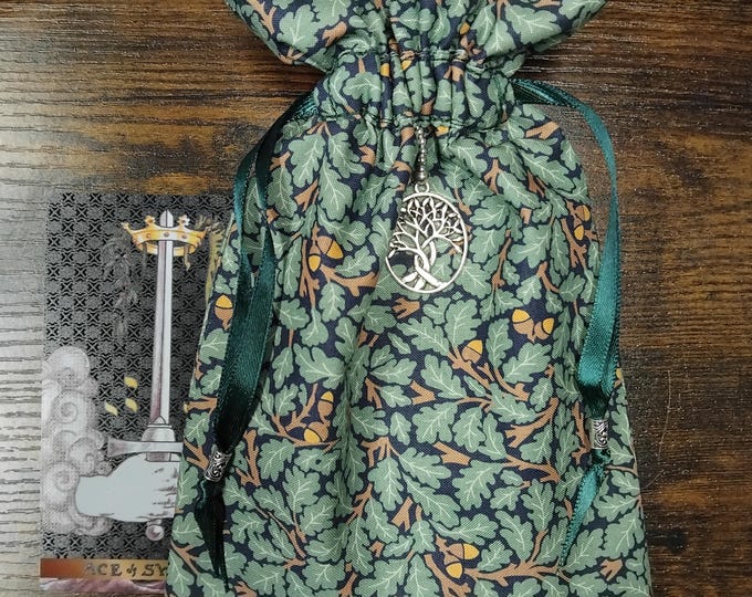 Deluxe Tarot cards pouch Bag, lined pouch, handmade -Charm-Tibetan Silver Beads- New Design