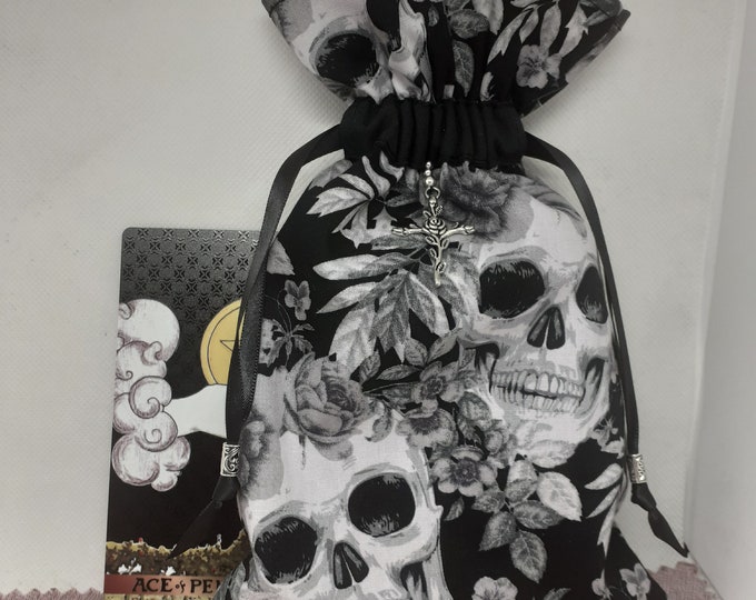 Deluxe Tarot cards pouch Bag, lined pouch, handmade - Charm-Tibetan Silver Beads- New Design