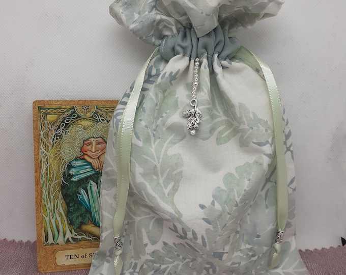 Deluxe Tarot cards pouch Bag, lined pouch, handmade -OAK LEAF- Beads- New Design