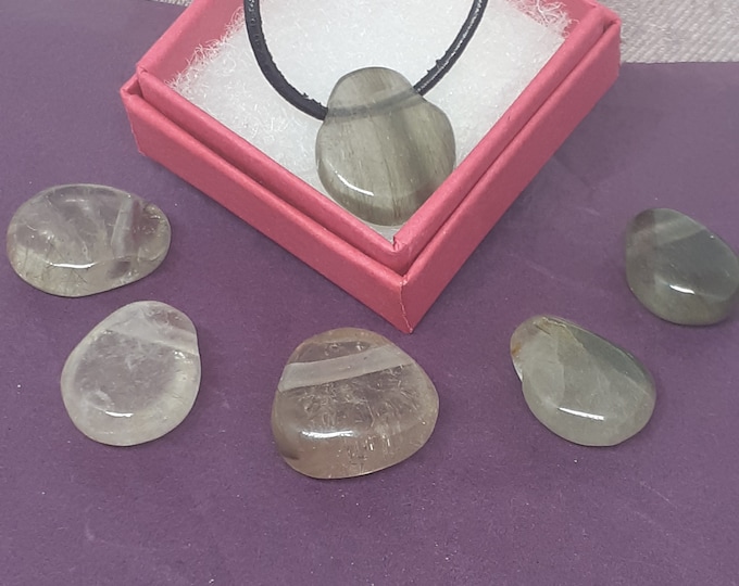 Actinolite Quartz-SMALL-Tumbled-Pendant- Black Cord - Gift-Yourself- Friends-Family-Loved One-Gift Box