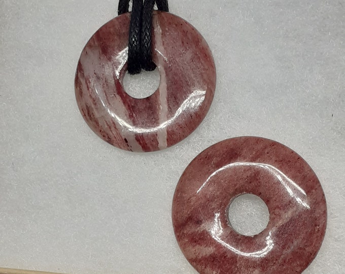 Piemontite Quartz- 30 mm Donut Pendant- Black Cord- Perfect gift for yourself- a friend or a Loved one