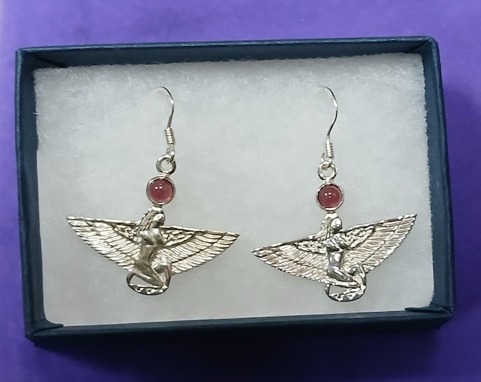 Winged Isis-Earrings -Sterling Silver 925 - The "Goddess Collection" -Garnet-Gift- Yourself- Friends- Family- Loved One