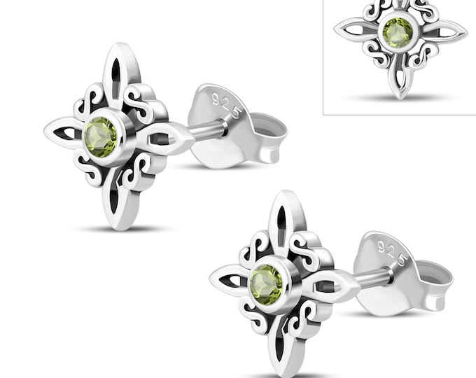 Peridot Faceted Witches Knot Stud Sterling 925 Silver Stud Earrings  "Goddess Collection" Lovely Gift Yourself Friends Family-Loved One
