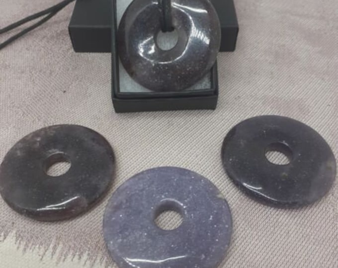 Lepidolite Donut "AA" Grade 45 mm With Black Cotton Wax Cord stone of transition- Perfect Gift- Yourself-Loved One