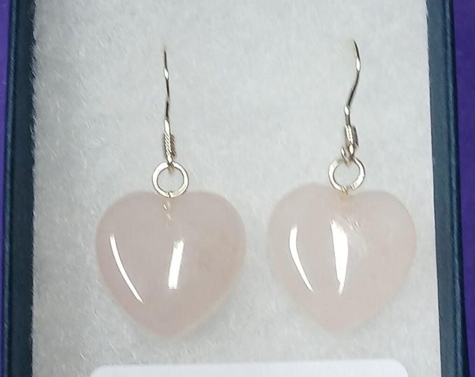 Rose Quartz-Sterling Silver -Heart -Earrings -Drop-Dangle-Earrings -Handmade-Silver 925 Hooks-Gift Box