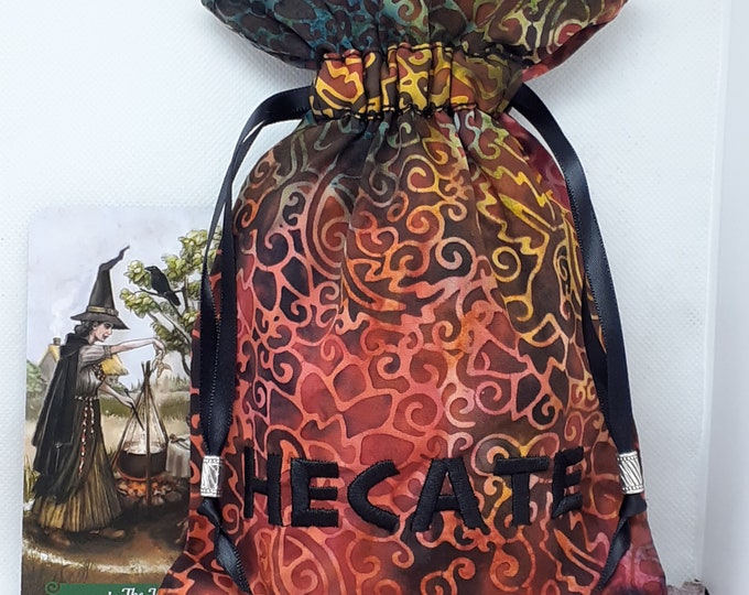 Deluxe Tarot cards pouch Bag, lined pouch, handmade -Embroidery- Hecate -Tibetan Silver Beads- New Design