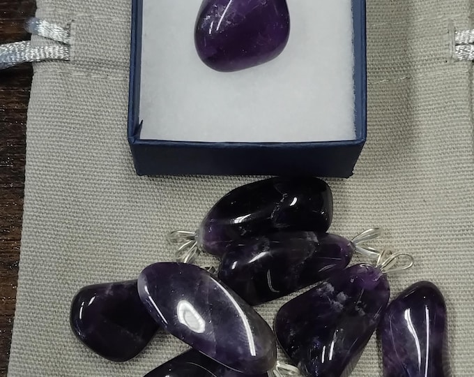 Amethyst A V-Bail Pendant- Black Cord-Gift Box-Gift-Yourself- Friends-Family-Loved One
