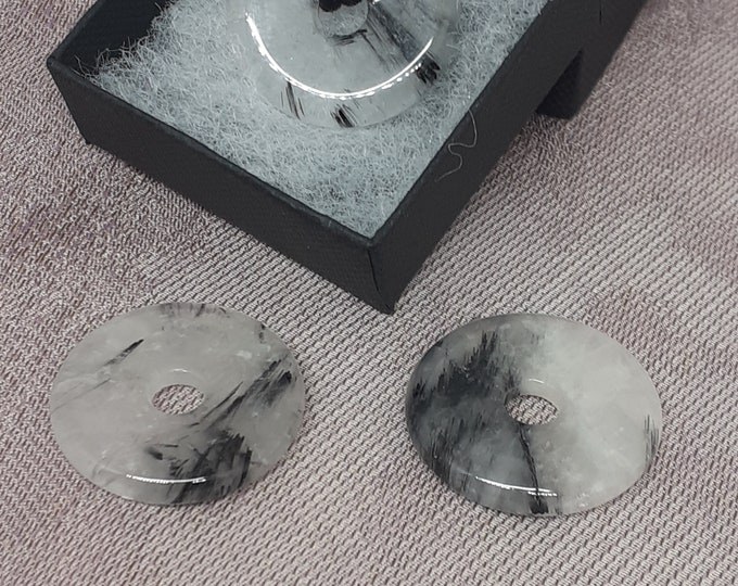 Tourmaline Quartz, 25 mm Donut Black Cord -Gift for Yourself- Friend-Loved One-Gift Box