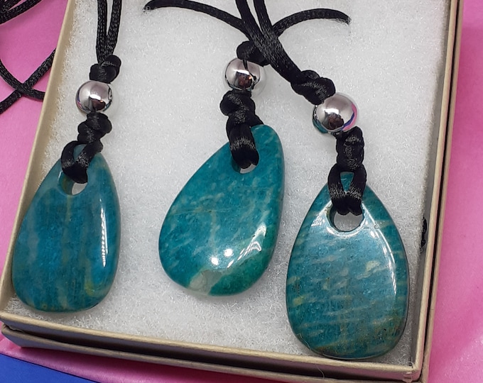Amazonite-Tumbled-Pendant- Black Cord - Gift-Yourself- Friends-Family-Loved One-Gift Box