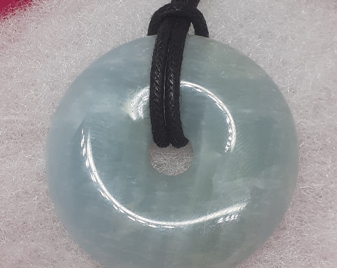 Aquamarine Donut - Black Cord- 40 mm - calmness of the mind- Gift- Yourselves-Friends-Family-Loved One-Gift Box