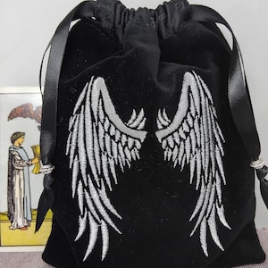Deluxe Tarot Karten Beutel Tasche, gefütterter Beutel, handgefertigte - Stickerei - Engelsflügel - tibetische Silberperlen - Neues Design