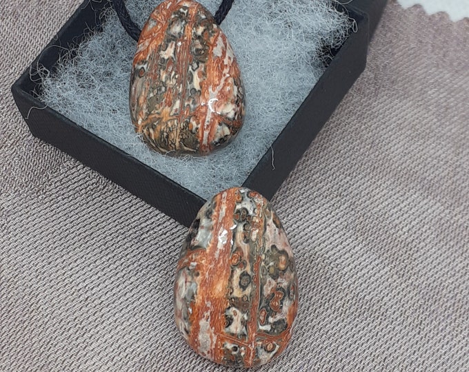 Leopardskin Jasper - Pendant- Black Cord - Gift-Yourself- Friends-Family-Loved One-Gift Box