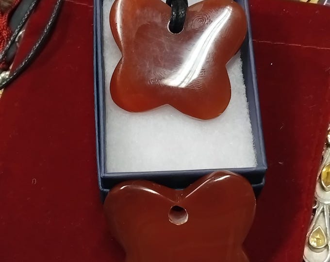 Carnelian - Butterfly- Pendant - Black Cord - Gift-Yourself- Friends-Family-Loved One-Gift Box