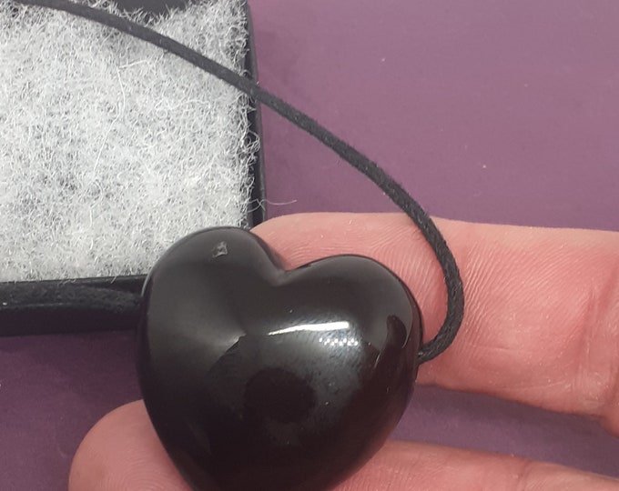 Black Obsidian Large-Heart Pendant - Black Cord - Gift-Yourself- Friends-Family-Loved One-Gift Box