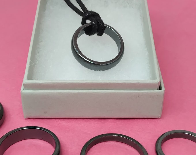 Hematite Ring Necklace Black Cord  -Protection-Gift for Yourself- Friend-Loved One-Gift Box