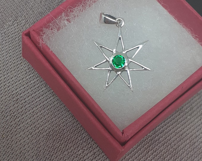 Green CZ Faceted Fairie 7 Pointed Star Pendant- Sterling Silver 925  "Goddess Collection"- Lovely Gift- Yourself- Friends- Family-Loved One