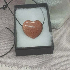 Goldstone Heart Pendant: Black Cord Necklace, Gift Box