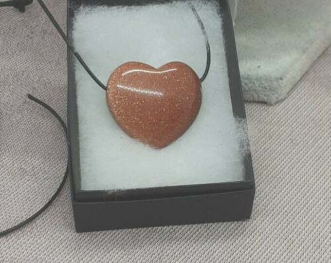 Goldstone Heart 30 mm X 28 mm-Pendant-  Black Cord- Gift Box- Gift Yourself- Friend- Family -Loved One